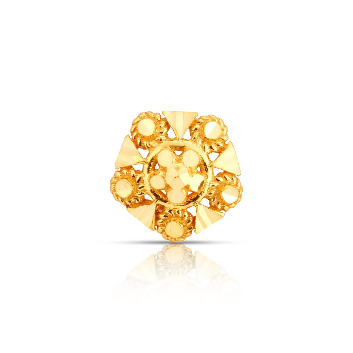 Small hexagon-style 18K nose pin gold displayed on a white background highlighting its fine detailing