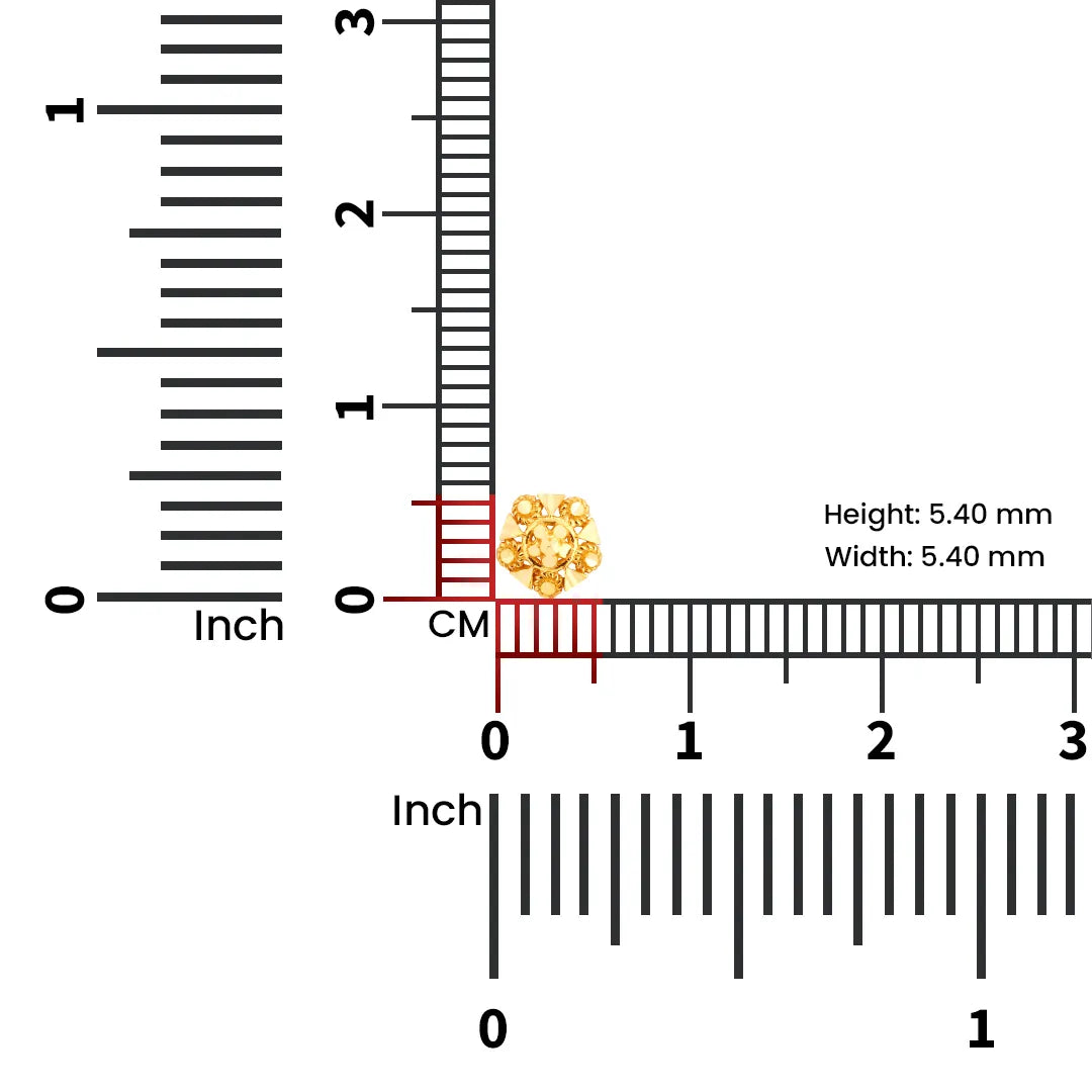 Millimeter ruler reference image displaying the exact size of the 18K nose pin gold
