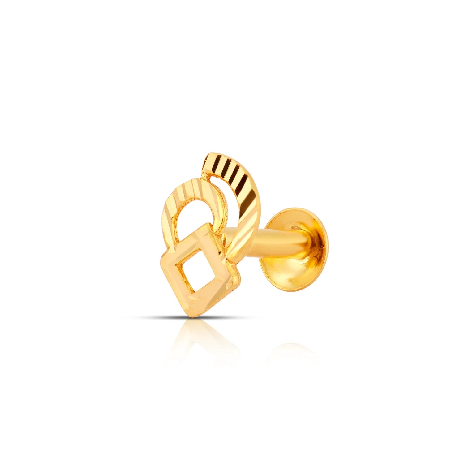 Geometric 18K nose pin gold displayed on a clean white background showcasing its modern artistic design
