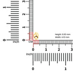 Close-up scale chart of geometric 18K nose pin gold displaying precise millimeter sizing