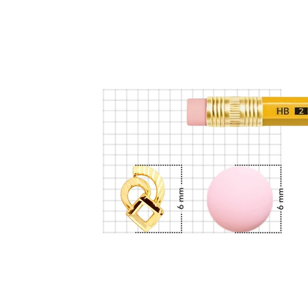 Geometric 18K nose pin gold placed beside measurement grid showing height and width clearly