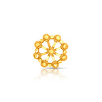 Front view of intricate round gold nose pin design in 18k yellow gold — indian gold nose pin with floral detailing.