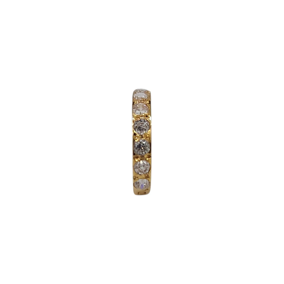 Vertical view of the gemstone gold nose ring on a white background showing full stone setting