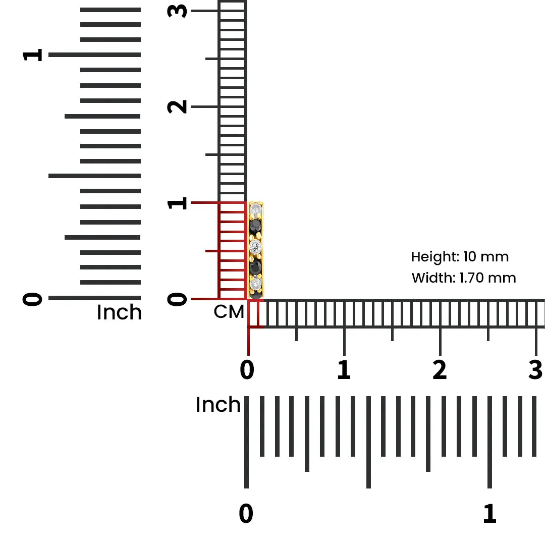 Size reference image of the gemstone gold nose ring with ruler for precise measurement
