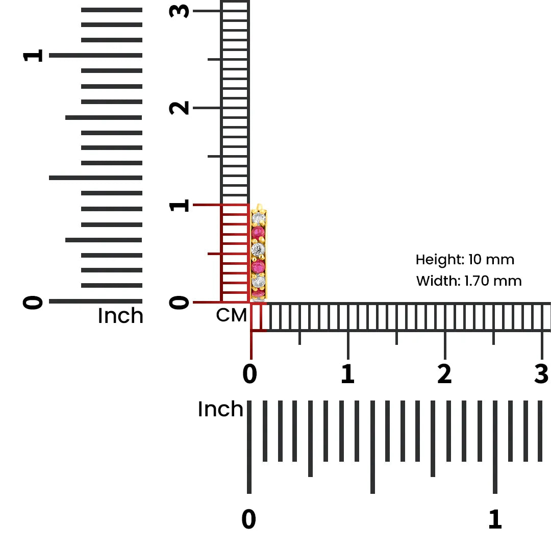 Measurement scale image showing the size reference of the gemstone gold nose ring