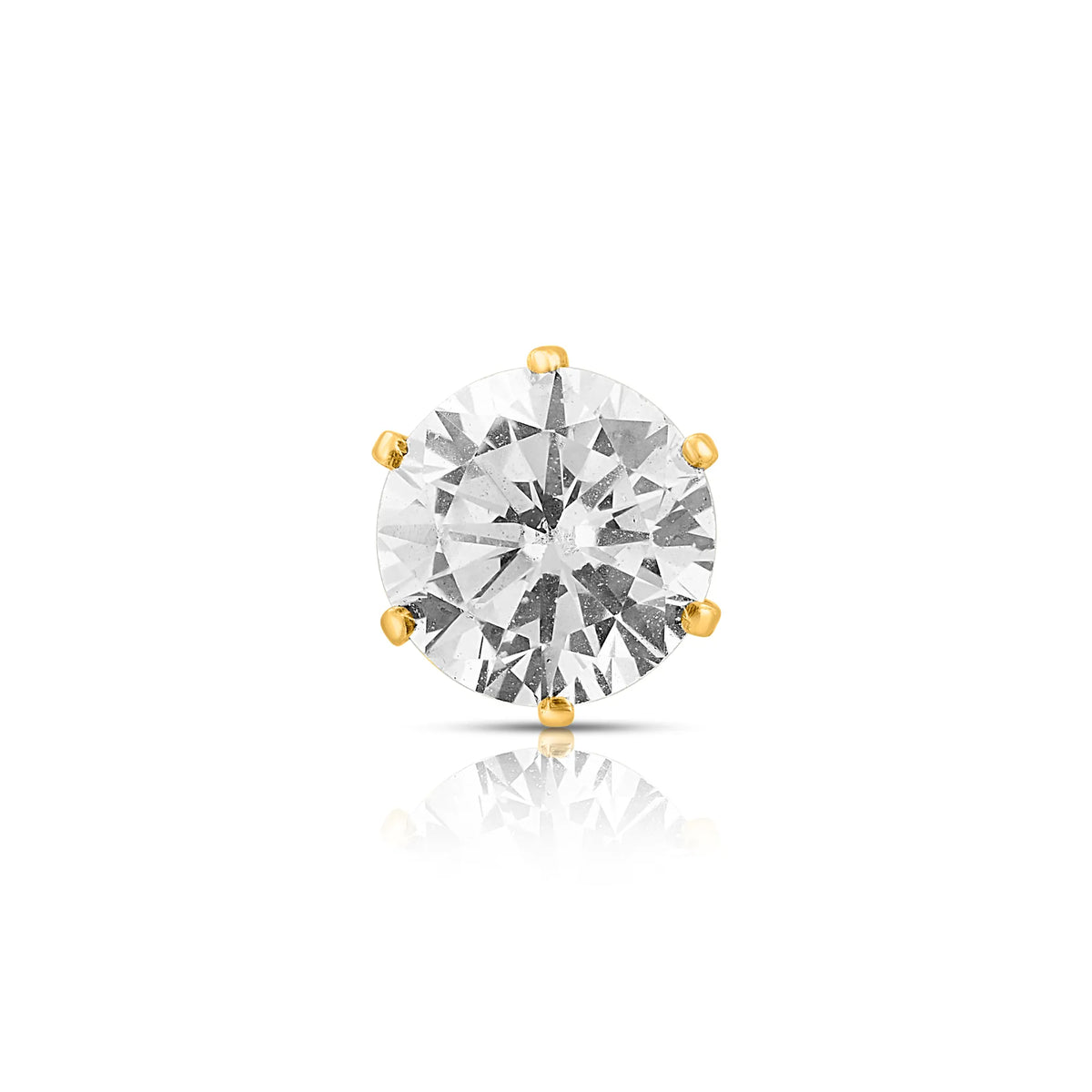 Top view of single white stone gold nose pin highlighting sparkle and symmetry