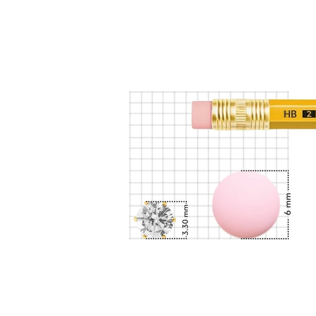 Size reference image of white stone nose pin in gold shown on measurement grid