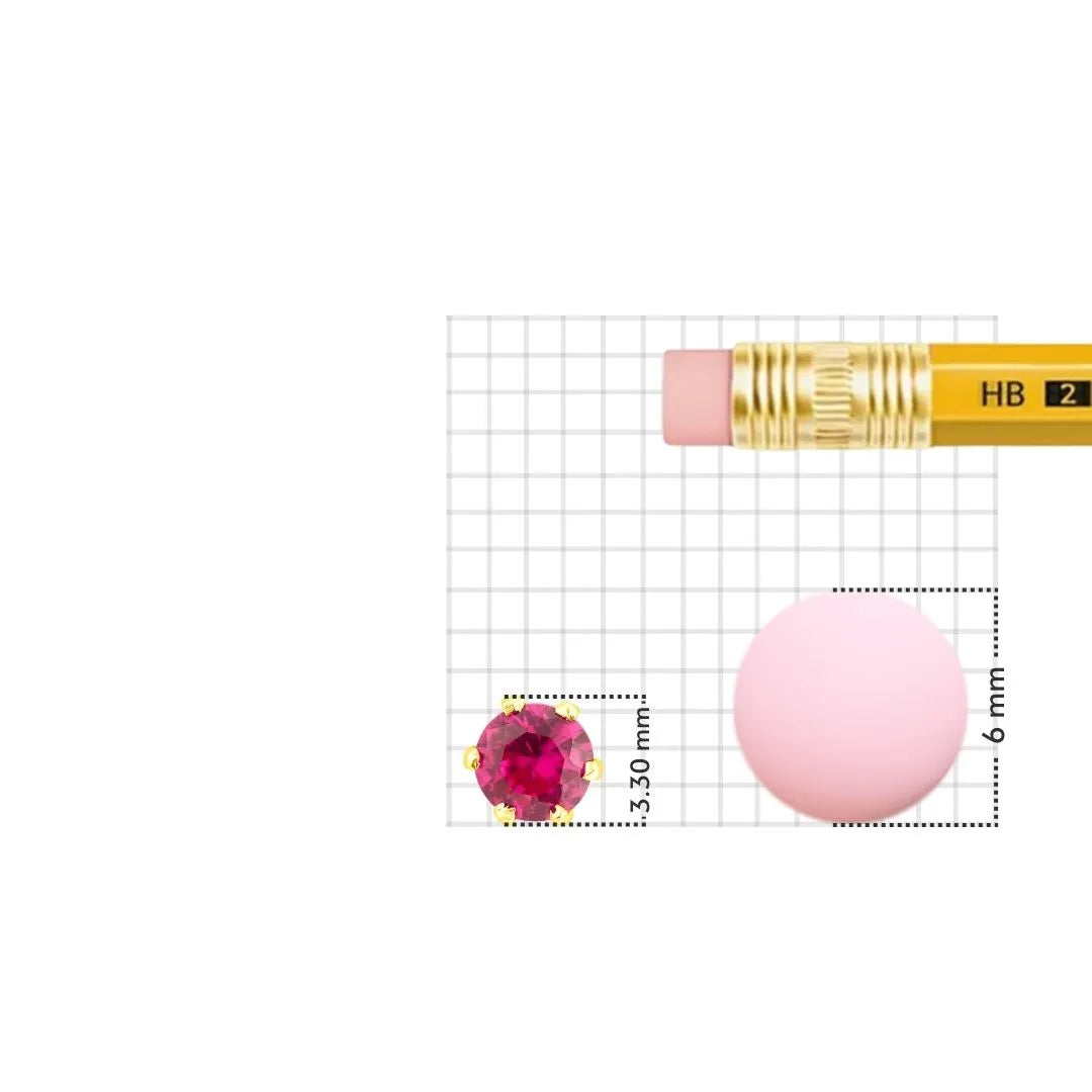 Size comparison image of ruby stone gold nose pin on grid layout