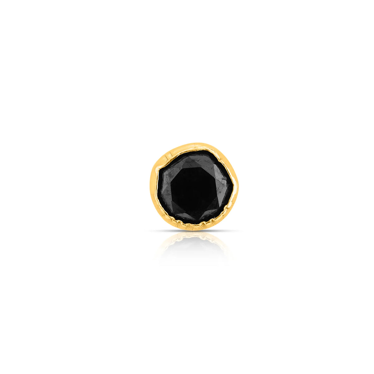 Gold stud nose pin with black gemstone on white background