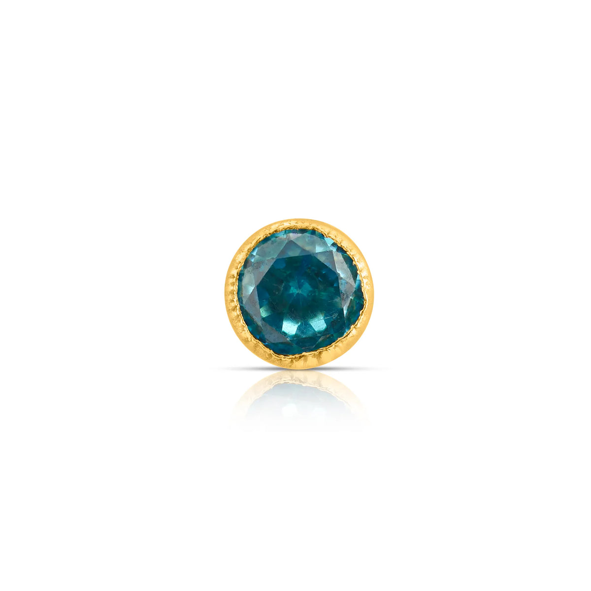 Gold stud nose pin with blue gemstone on white background