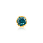 Gold stud nose pin with blue gemstone on white background