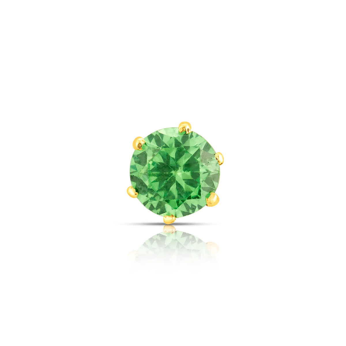 Front view of green stone gold nose pin highlighting vibrant color