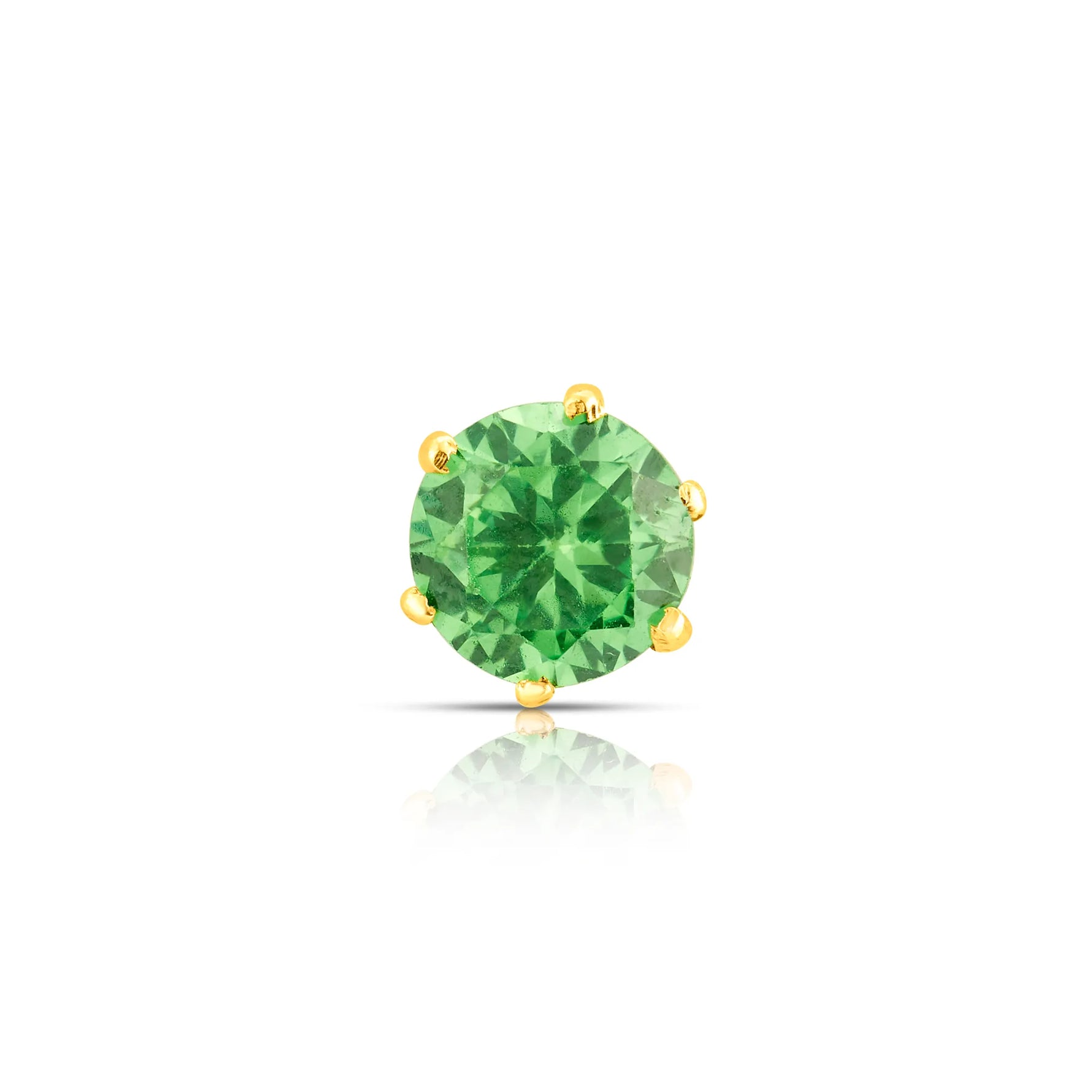 Front view of green stone gold nose pin highlighting vibrant color