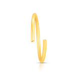 Side profile view of thin 18K gold hoop nose ring showing open clasp design