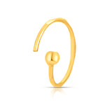 Front view of open hoop style 18K gold nose ring with ball detail on a white background showing clean modern design