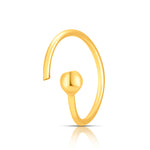 Front view of simple open hoop gold nose ring on a white background highlighting its smooth polished finish