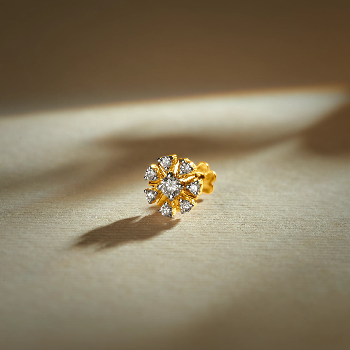 Adalee Gold and Diamond Nose Pin for Women - Floral Design Nose Stud Online