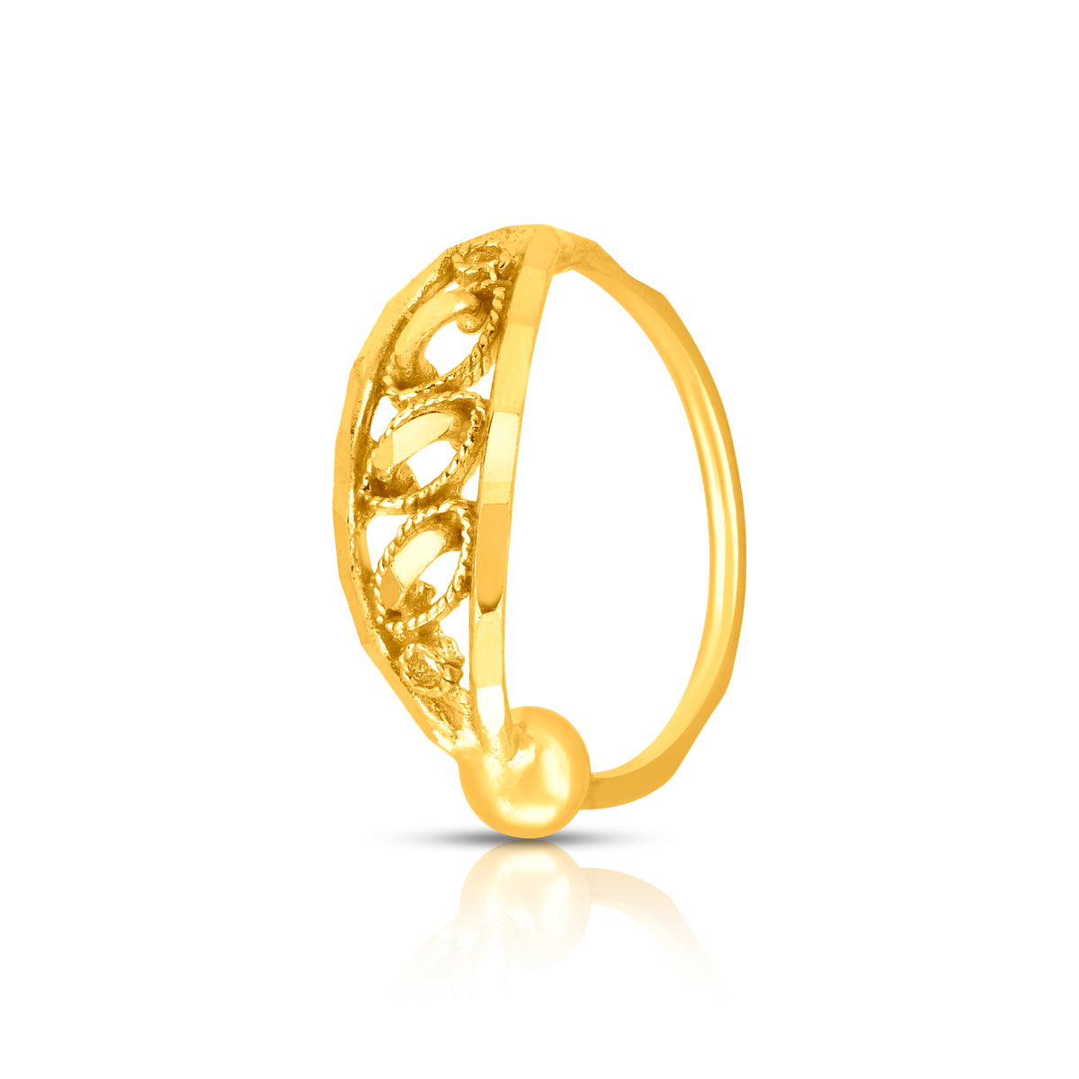Allure Twist Gold Nose Ring by Yuvora in 18K gold with interlaced vine-inspired design, elegant jewellery for oval-shaped face