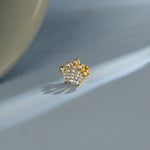 14k gold crown design stud earring with pavé diamonds and bezel-set accents