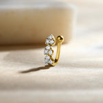 Curved diamond cluster hoop earring or nose ring in 14k gold with ball end
