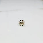 Product shot of a gold nose stud with alternating emerald and diamond stones