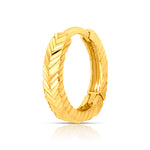 Enigma Weave gold nose pin in 18K gold with intricate woven texture design, perfect for long face shapes