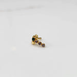 Gold nose pin with green floral head and pink stone trail