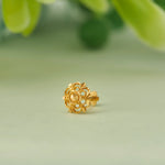 Gold flower-shaped stud earring with layered petal filigree design