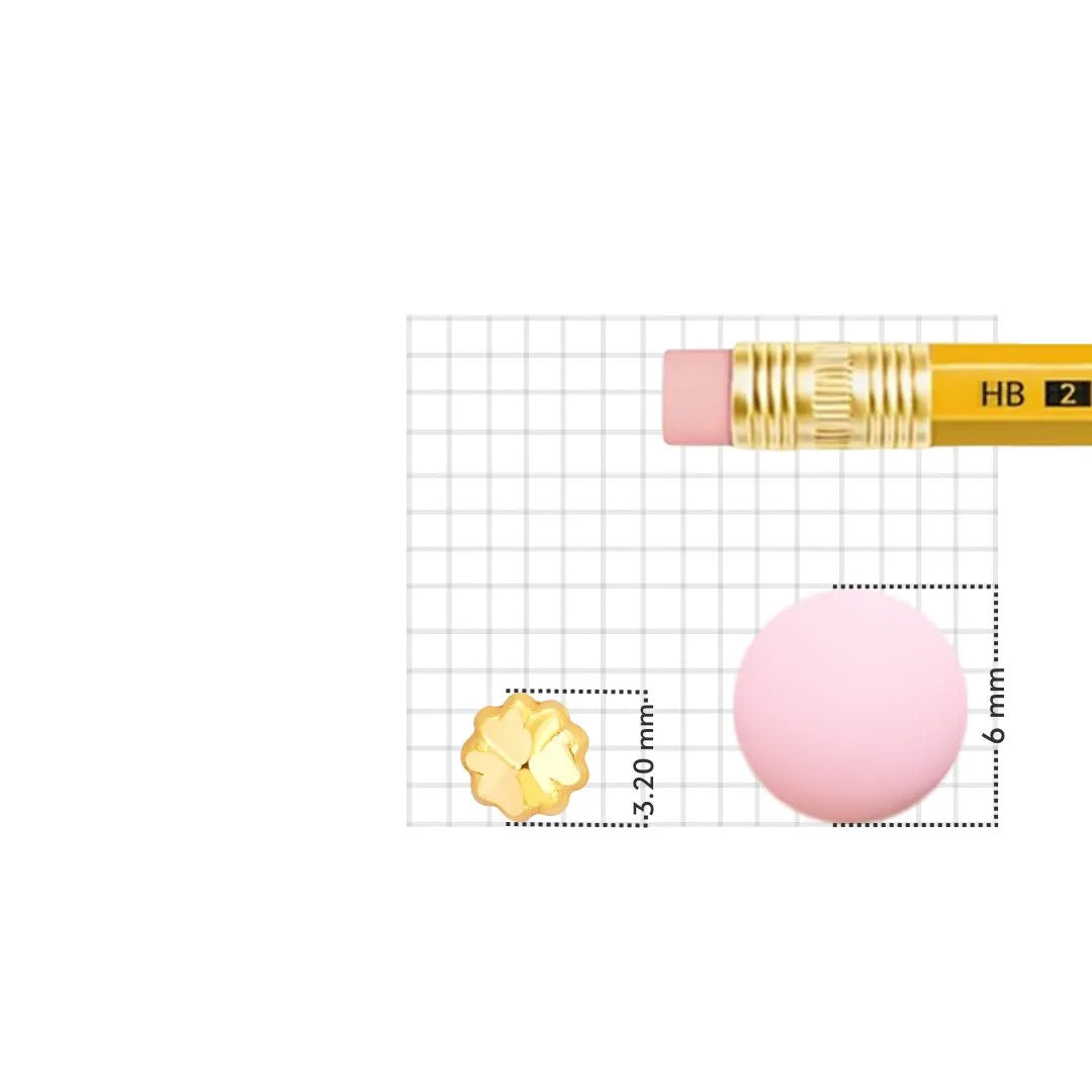 Gold flower nose pin size comparison with pencil eraser showing 3.20mm
