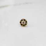 Antique-style gold ring featuring emerald-toned stones, front-facing shot