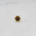 Gold flower ring with multicolor gemstones, full front view