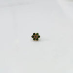 Nose pin design gold green with stone floral pattern on white background