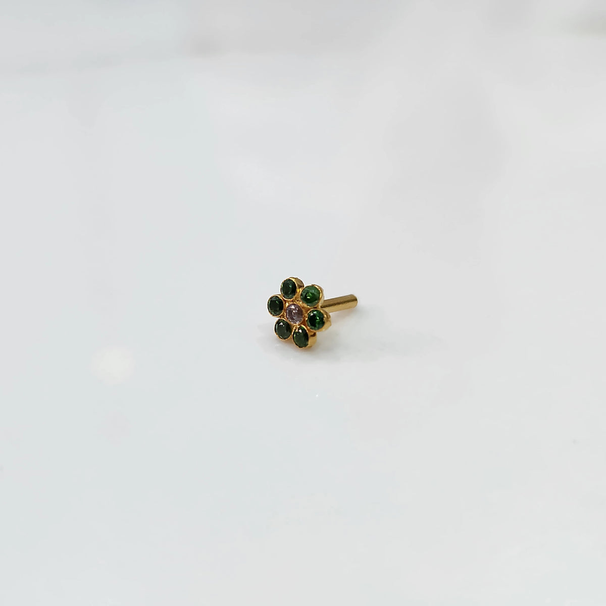 Minimal nose pin design gold with multicolor floral stones