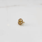 Gold round nose pin with light pink stone halo, product shot
