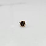 Nose pin design gold with black floral gemstone cluster on white background