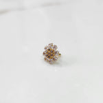 Gold nose pin with clear square-cut stones and champagne round center stones