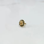 Gold nose pin with double-layer green stone floral petals and pink accent stone