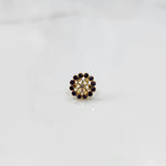 Gold nose pin with double-layer purple and champagne stone floral petals