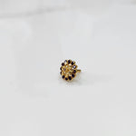 Gold nose pin with double-layer purple stone floral petals and clear center stone