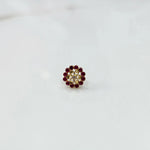 Gold nose pin with double-layer ruby and champagne stone floral petals