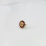 Gold nose pin with double-layer ruby stone floral petals and clear center stones