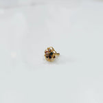 Gold floral nose pin with multicolor stones and open swirl border