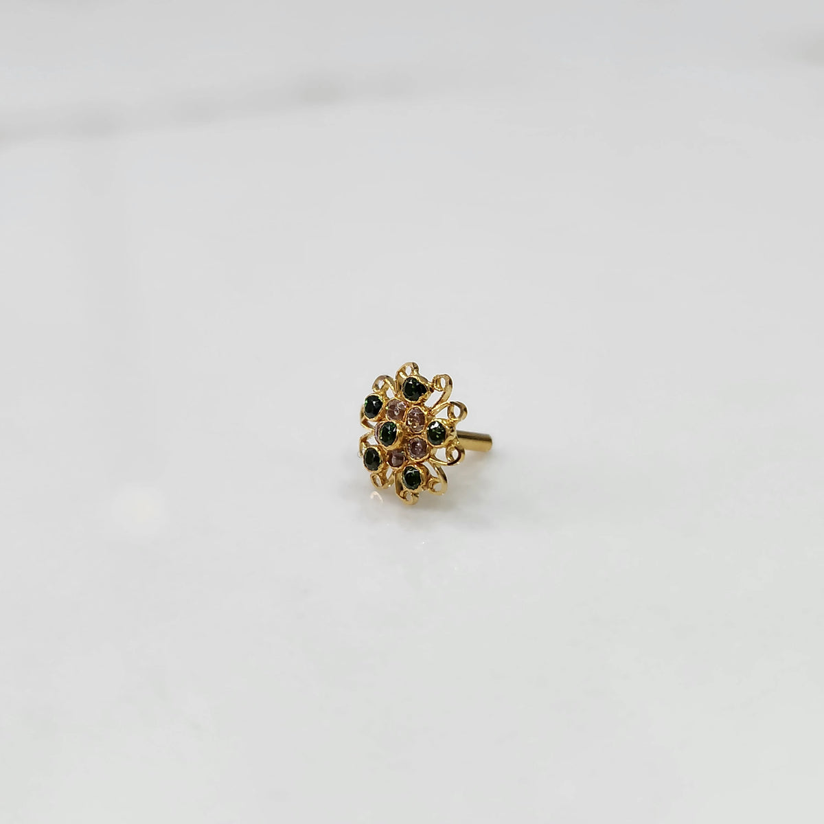 Nose pin new design gold with circular floral diamond arrangement