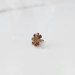 Gold nose pin with navratna square-cut multicolor stone petals