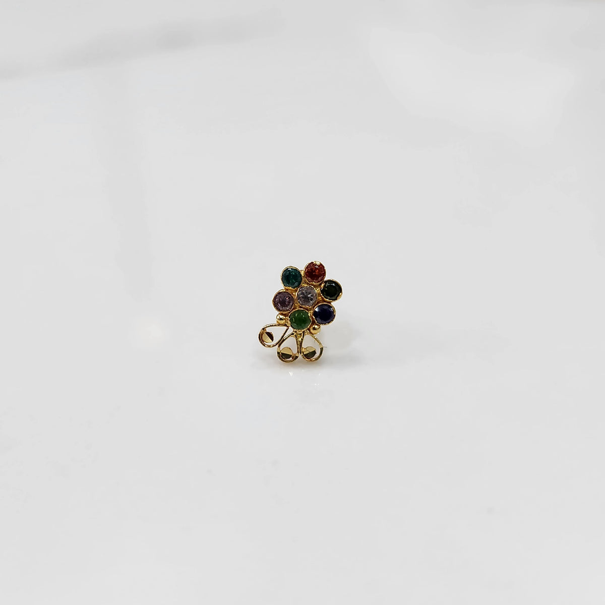 Front view of lab grown diamond nose pin floral cluster design