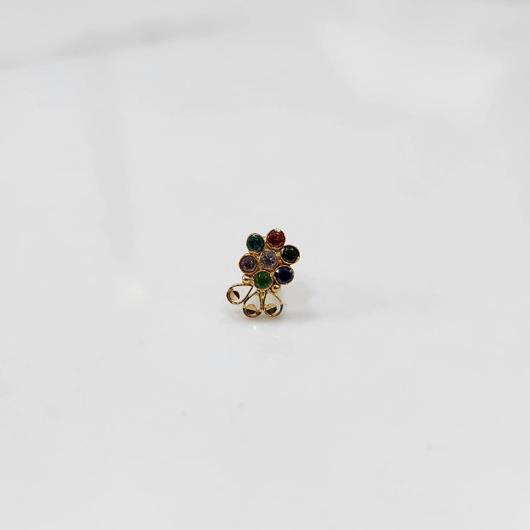 Front view of lab grown diamond nose pin floral cluster design