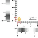 Gold peacock feather nose pin size chart showing 6.80mm height and 5.50mm width