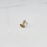 Gold ring with square clear stone and brown gemstone drop design