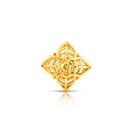 Gold nose pin with a four-petal star and filigree flower center design on a white background