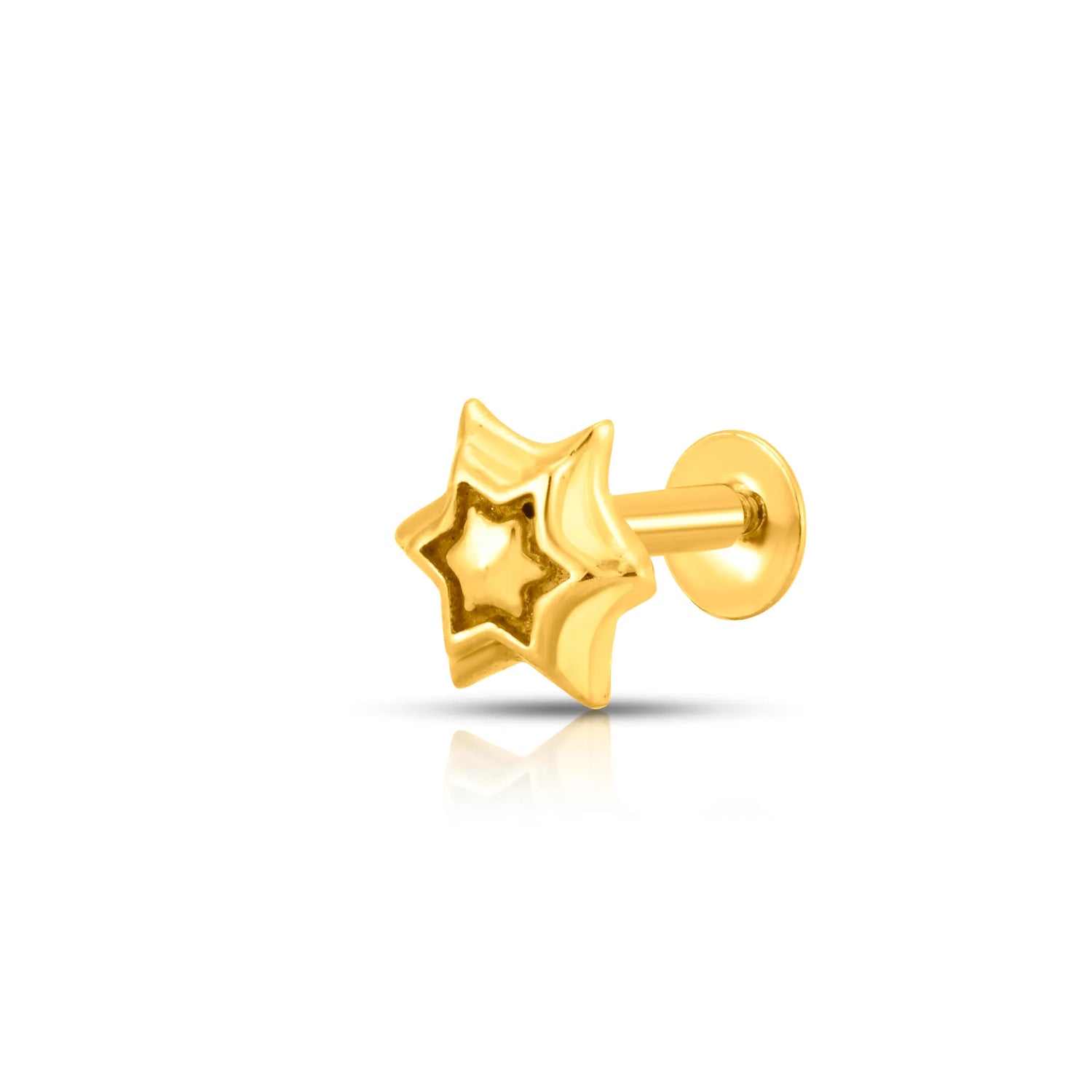 Simple gold nose pin design side view with star pattern